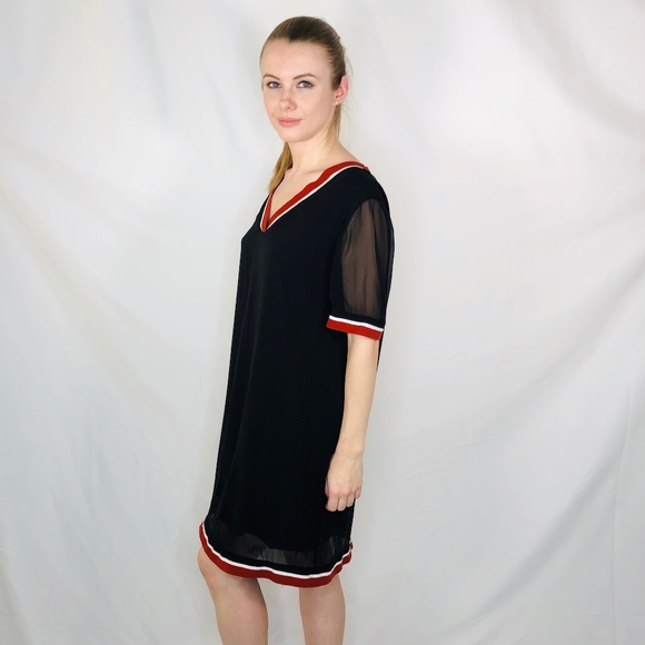 DKNY Varsity Stripe T Shirt Silk Dress Black 0260 - Picture 4 of 8